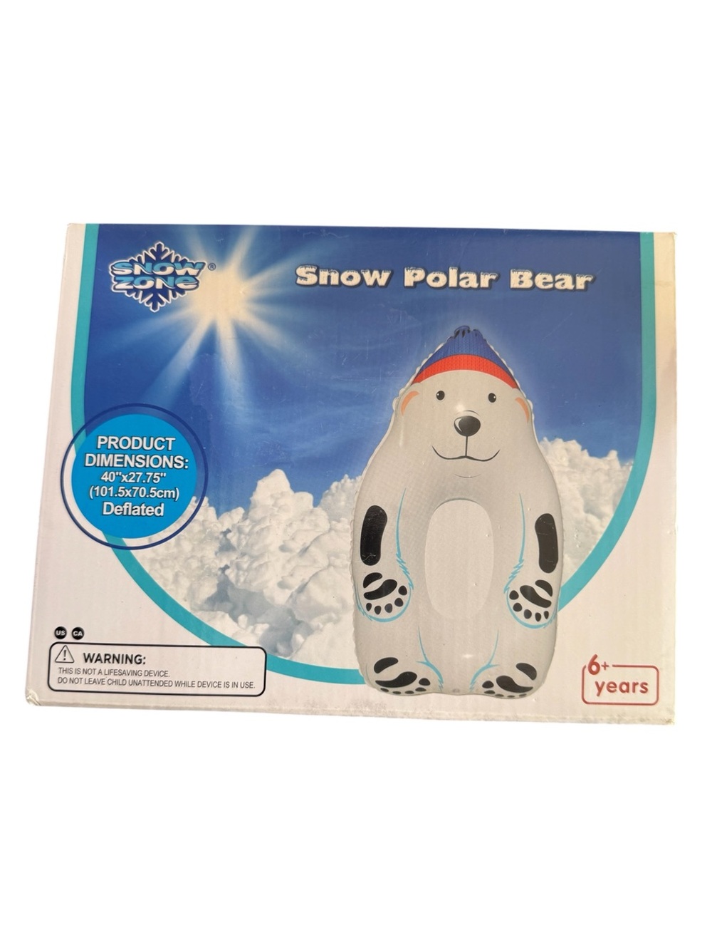 New never opened - Snow Zone Snow Polar Bear Inflatable sled - White & Blue bear